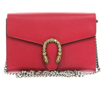 Pre-owned Gucci Red Color Leather Chain/shoulder Wallet ()