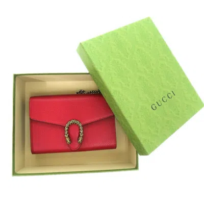 Pre-owned Gucci Red Color Leather Chain/shoulder Wallet ()