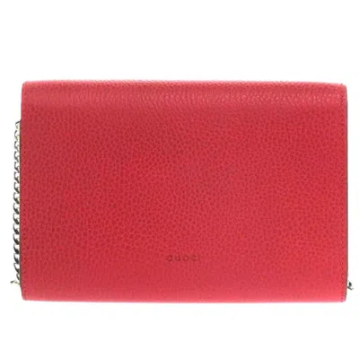 Pre-owned Gucci Red Color Leather Chain/shoulder Wallet ()