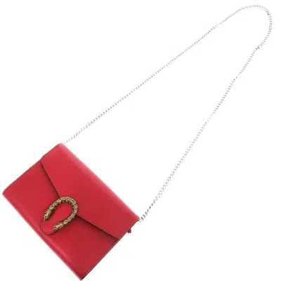 Pre-owned Gucci Red Color Leather Chain/shoulder Wallet ()