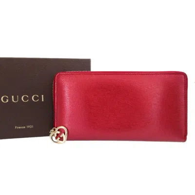Pre-owned Gucci Red Color Leather Long Wallet (bi-fold) ()