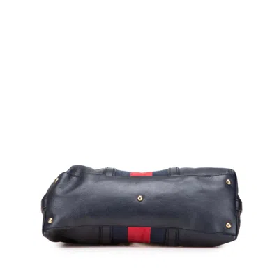 Pre-owned Gucci Sherry Line Navy Leather Suede Handbag Shoulder Bag () In Blue