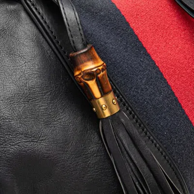 Pre-owned Gucci Sherry Line Navy Leather Suede Handbag Shoulder Bag () In Blue