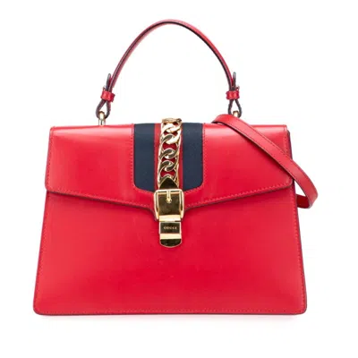 Pre-owned Gucci Sherry Line Red Color Leather Handbag Shoulder Bag ()