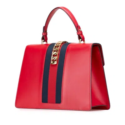 Pre-owned Gucci Sherry Line Red Color Leather Handbag Shoulder Bag ()