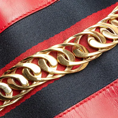 Pre-owned Gucci Sherry Line Red Color Leather Handbag Shoulder Bag ()