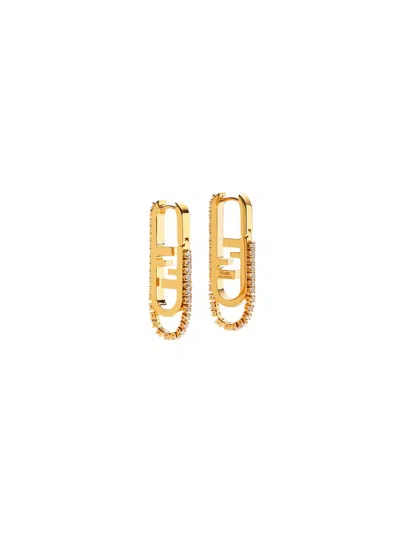 Fendi Geometric Stone Embellished Earrings Collection In Gold