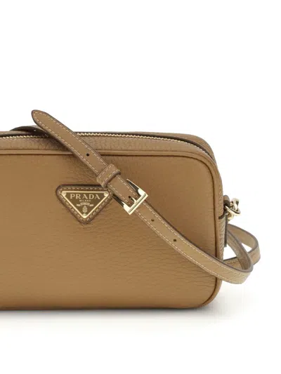 Prada Textured Leather Crossbody Bag In Brown