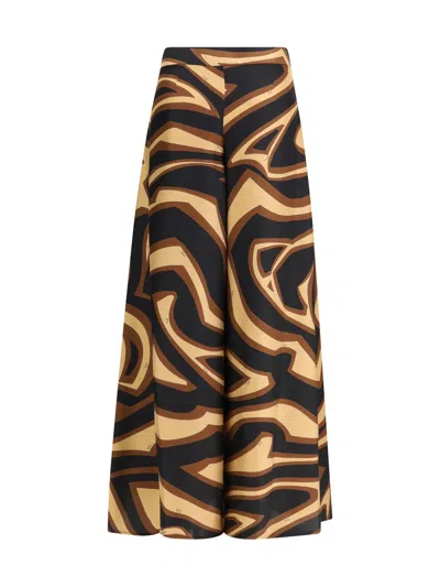 Pucci Multicolor Silk Casual Pants In Brown