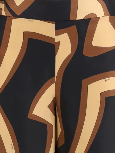 Pucci Multicolor Silk Casual Pants In Brown