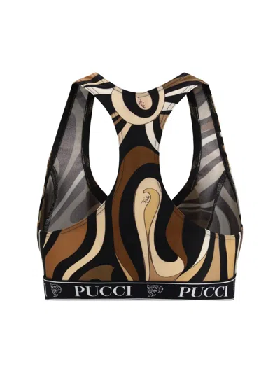 Pucci Multicolor Polyamide Sport Bra In Brown