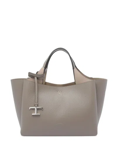 Tod's Dark Grey Leather Top Handle Bag In Gray