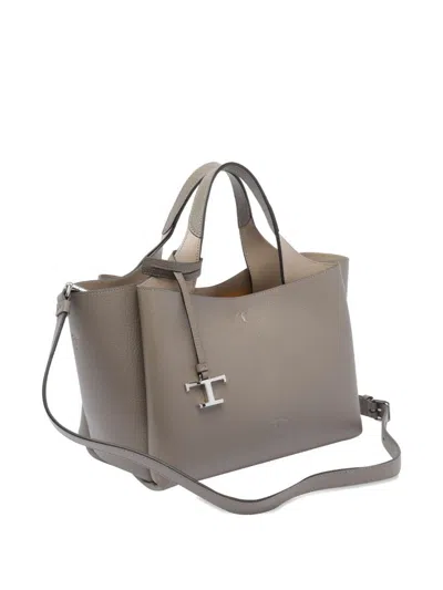 Tod's Dark Grey Leather Top Handle Bag In Gray