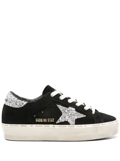 Golden Goose Deluxe Brand Black Sneakers With Iconic Star Design And Glitter Accents In Black