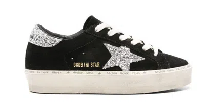 Golden Goose Deluxe Brand Black Sneakers With Iconic Star Design And Glitter Accents In Black