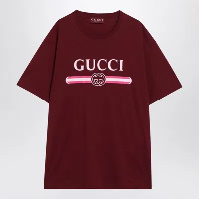 Gucci Burgundy Cotton Jersey Printed T-shirt In Red