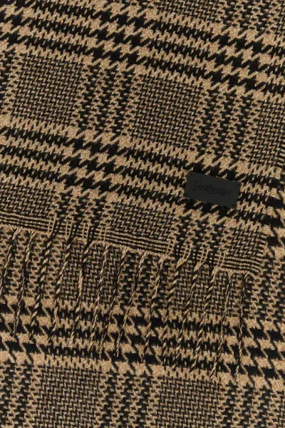 Saint Laurent Embroidered Silk Blend Scarf In Brown