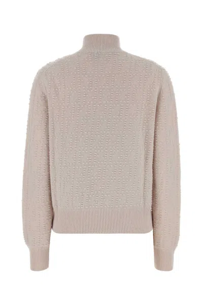Fendi Women Powder Pink Stretch Wool Blend Sweater In Neutral