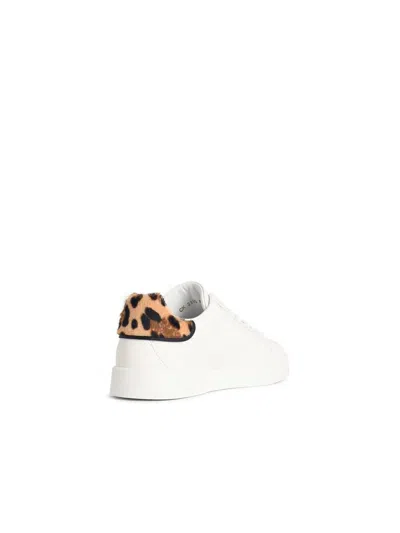 Dolce & Gabbana Portofino Leather Sneaker Animal Print Detail In White