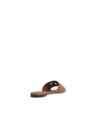Dolce & Gabbana Leather Slides With Cut-out Logo In Brown