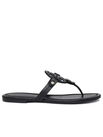 Tory Burch Laser-cut Logo Leather Miller Flip-flops In Black