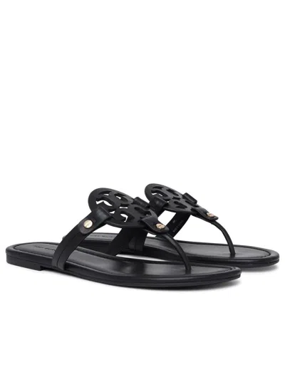 Tory Burch Laser-cut Logo Leather Miller Flip-flops In Black