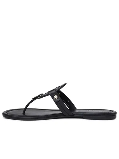 Tory Burch Laser-cut Logo Leather Miller Flip-flops In Black