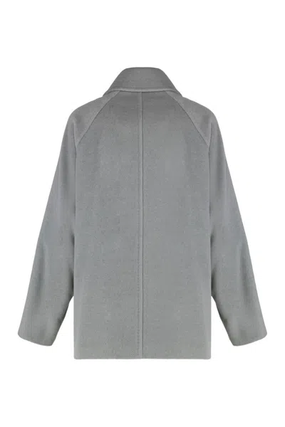 Max Mara Studio Double-breasted Wool Blazer In Gray