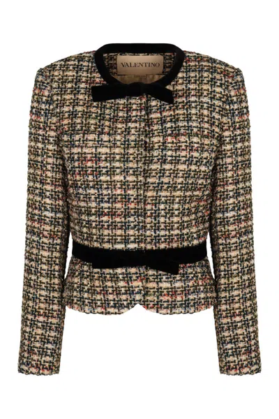 Valentino Womens Multicolor. Tweed Cropped Woven Jacket In Brown