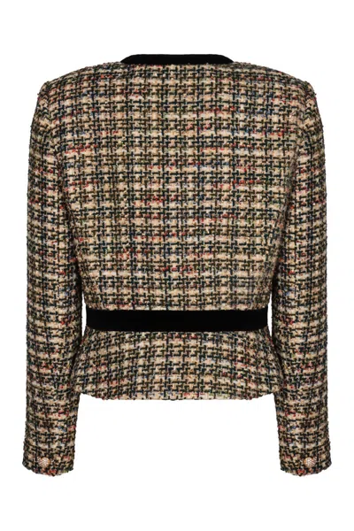 Valentino Womens Multicolor. Tweed Cropped Woven Jacket In Brown