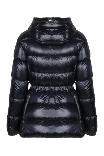 Herno Hooded Long Sleeve Quilted Down Jacket In Blue