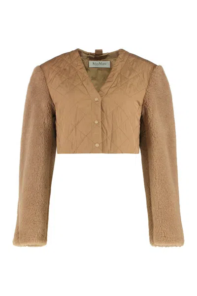 Max Mara Gilet Crop 2-in-1 In Teddy Fabric In Brown