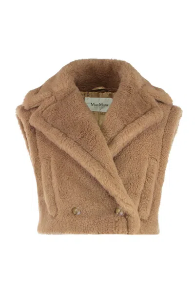 Max Mara Gilet Crop 2-in-1 In Teddy Fabric In Brown