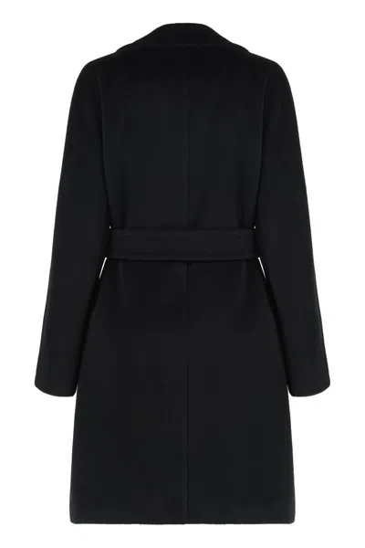 Max Mara Studio Robe Coat In Beaver Wool In Black