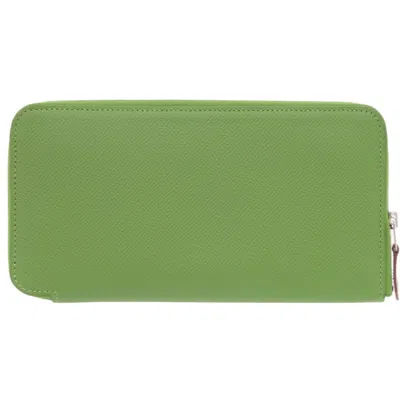 Pre-owned Hermes Azap Celeste Vert Epsom Leather Silk Long Wallet (bi-fold) ()