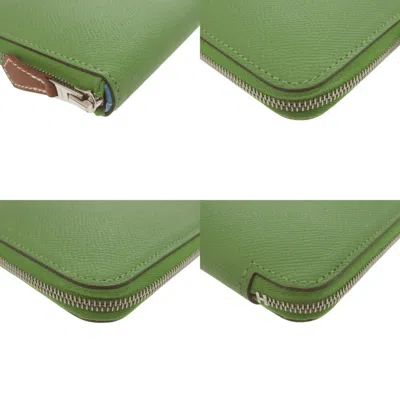 Pre-owned Hermes Azap Celeste Vert Epsom Leather Silk Long Wallet (bi-fold) ()