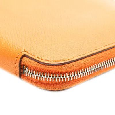 Pre-owned Hermes Azap Orange Epsom Leather Coin Purse/coin Case ()