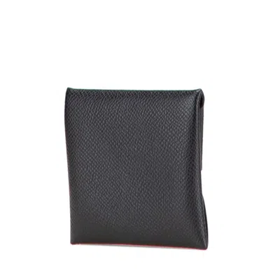Pre-owned Hermes Bastia Black Epsom Leather Coin Purse/coin Case ()