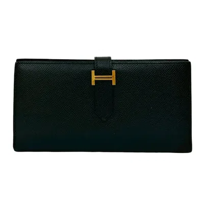 Pre-owned Hermes Black Epsom Leather Long Wallet (bi-fold) ()