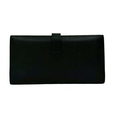 Pre-owned Hermes Black Epsom Leather Long Wallet (bi-fold) ()