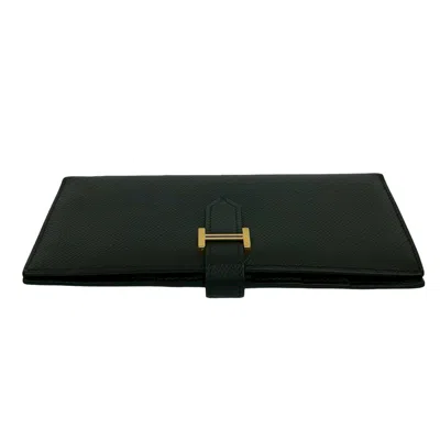 Pre-owned Hermes Black Epsom Leather Long Wallet (bi-fold) ()