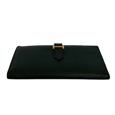 Pre-owned Hermes Black Epsom Leather Long Wallet (bi-fold) ()