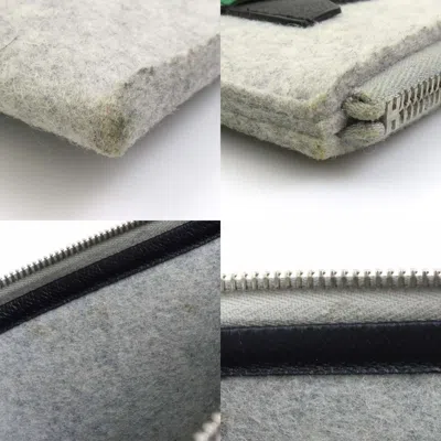 Pre-owned Hermes Black Gray Green Felt Leather Clutch Bag ()