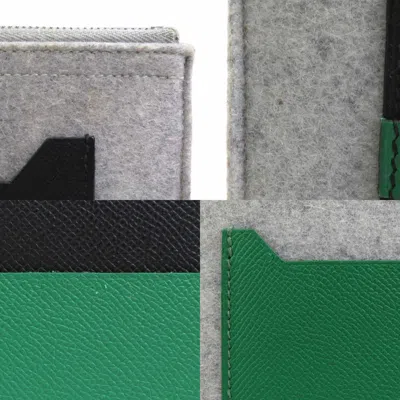 Pre-owned Hermes Black Gray Green Felt Leather Clutch Bag ()