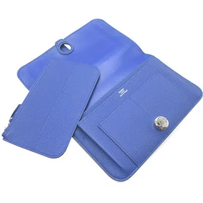 Pre-owned Hermes Blue Electric Togo Leather Middle Wallet (bi-fold) ()