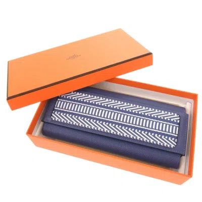 Pre-owned Hermes Blue Epsom Leather Long Wallet (bi-fold) ()