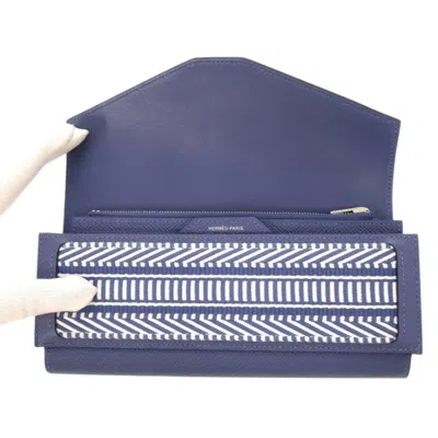 Pre-owned Hermes Blue Epsom Leather Long Wallet (bi-fold) ()