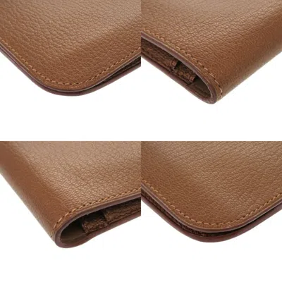 Pre-owned Hermes Bronze Chevre Leather Long Wallet (bi-fold) () In Brown