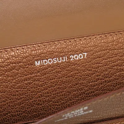 Pre-owned Hermes Bronze Chevre Leather Long Wallet (bi-fold) () In Brown