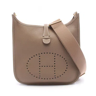 Pre-owned Hermes Brown Etoupe Gray Taurillon Clemence Leather Shoulder Bag () In Multi